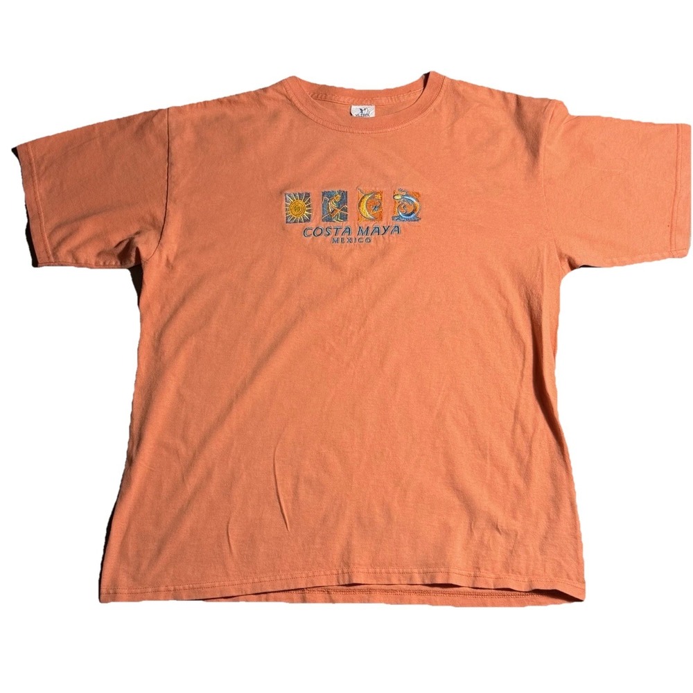 Vintage Costa Maya Mexico T Shirt Large Orange‎ Embroidered Graphic Yazbek 90s